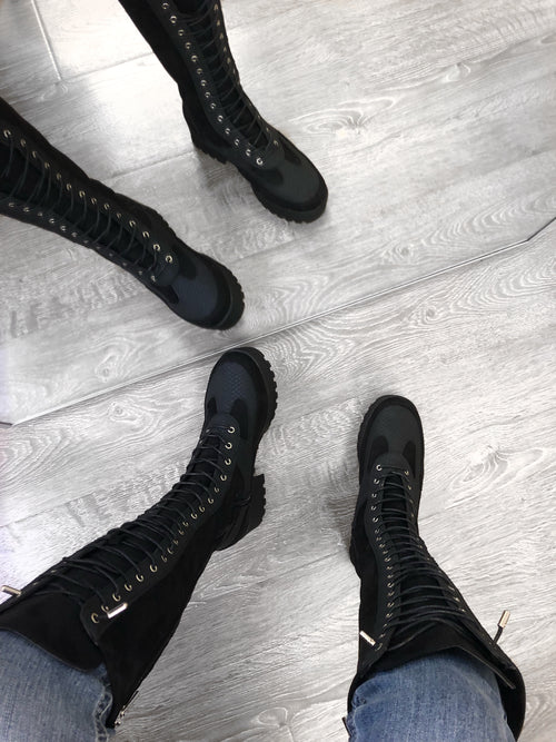 stormi black suede platform thigh high boots