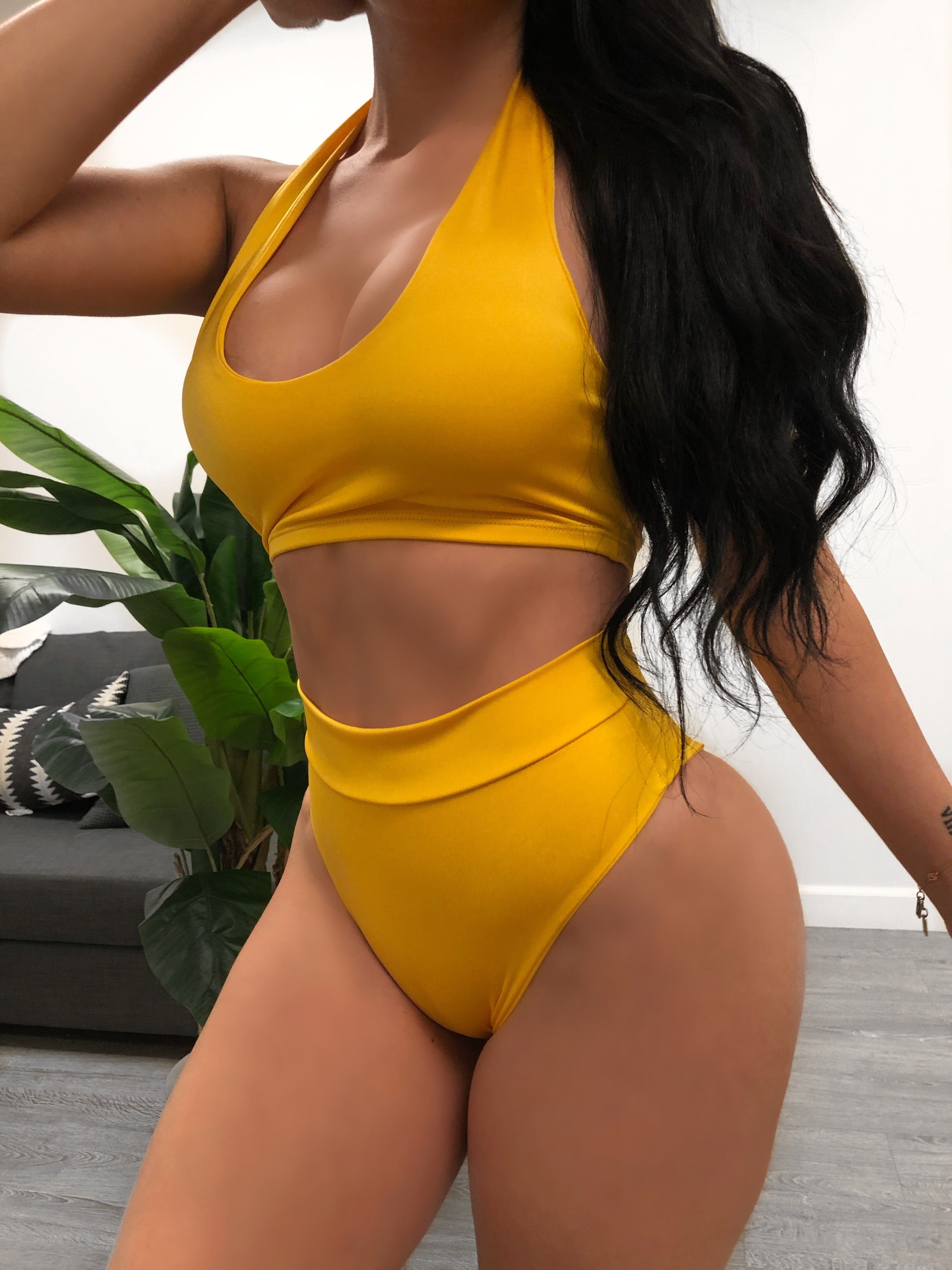 yellow 2 piece bathing suit