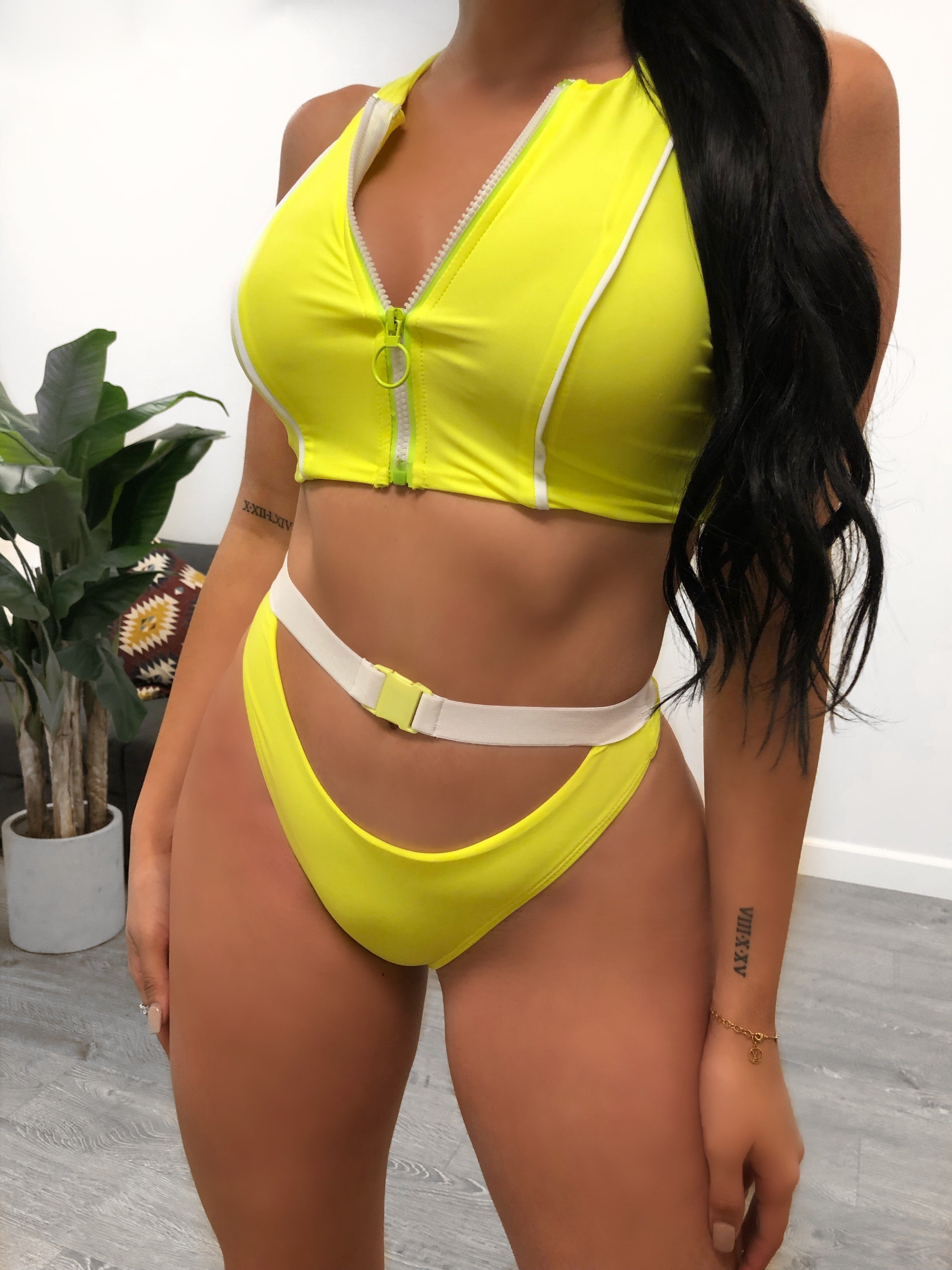 yellow tube top swimsuit