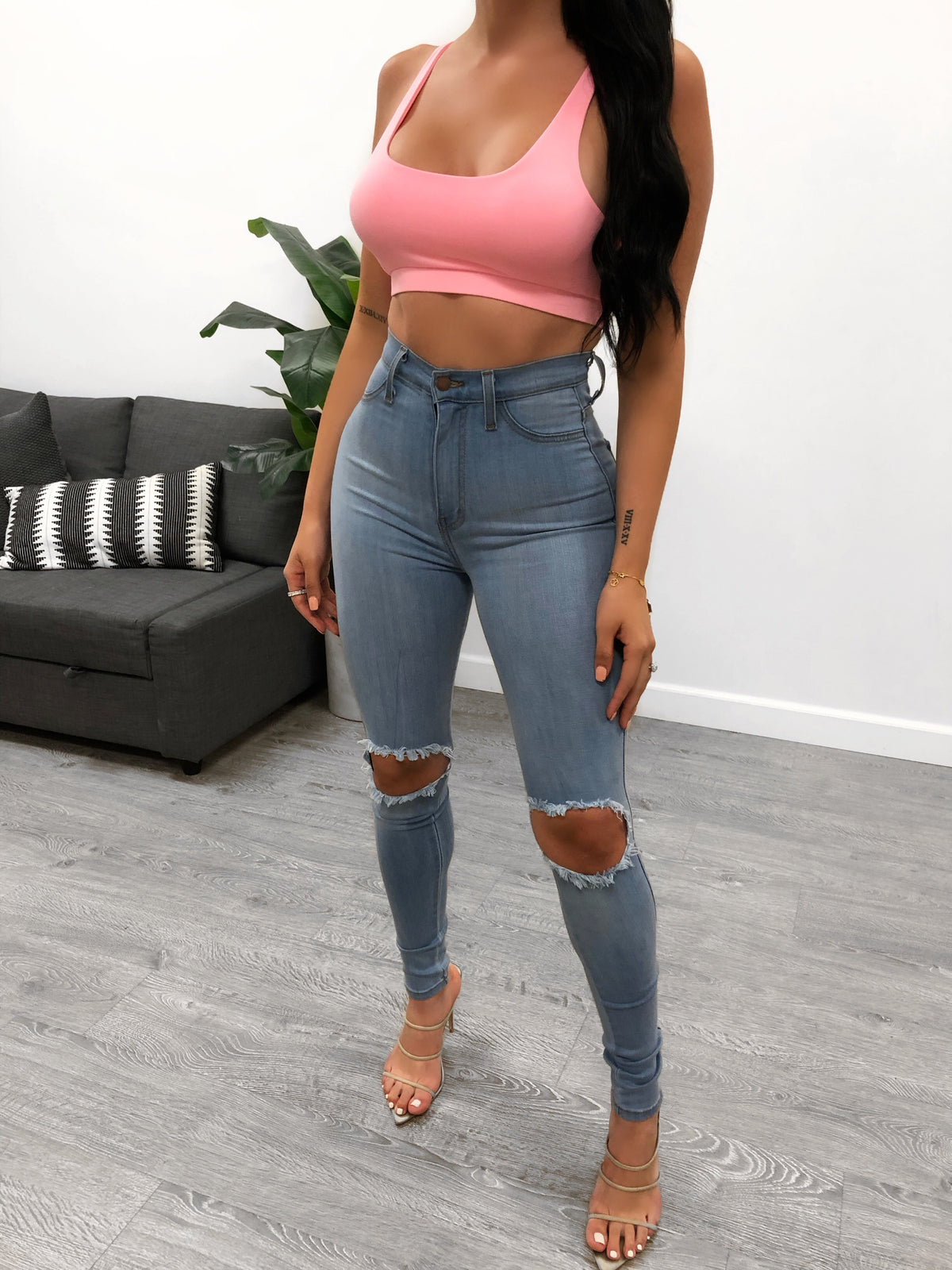 light denim high waisted jeans