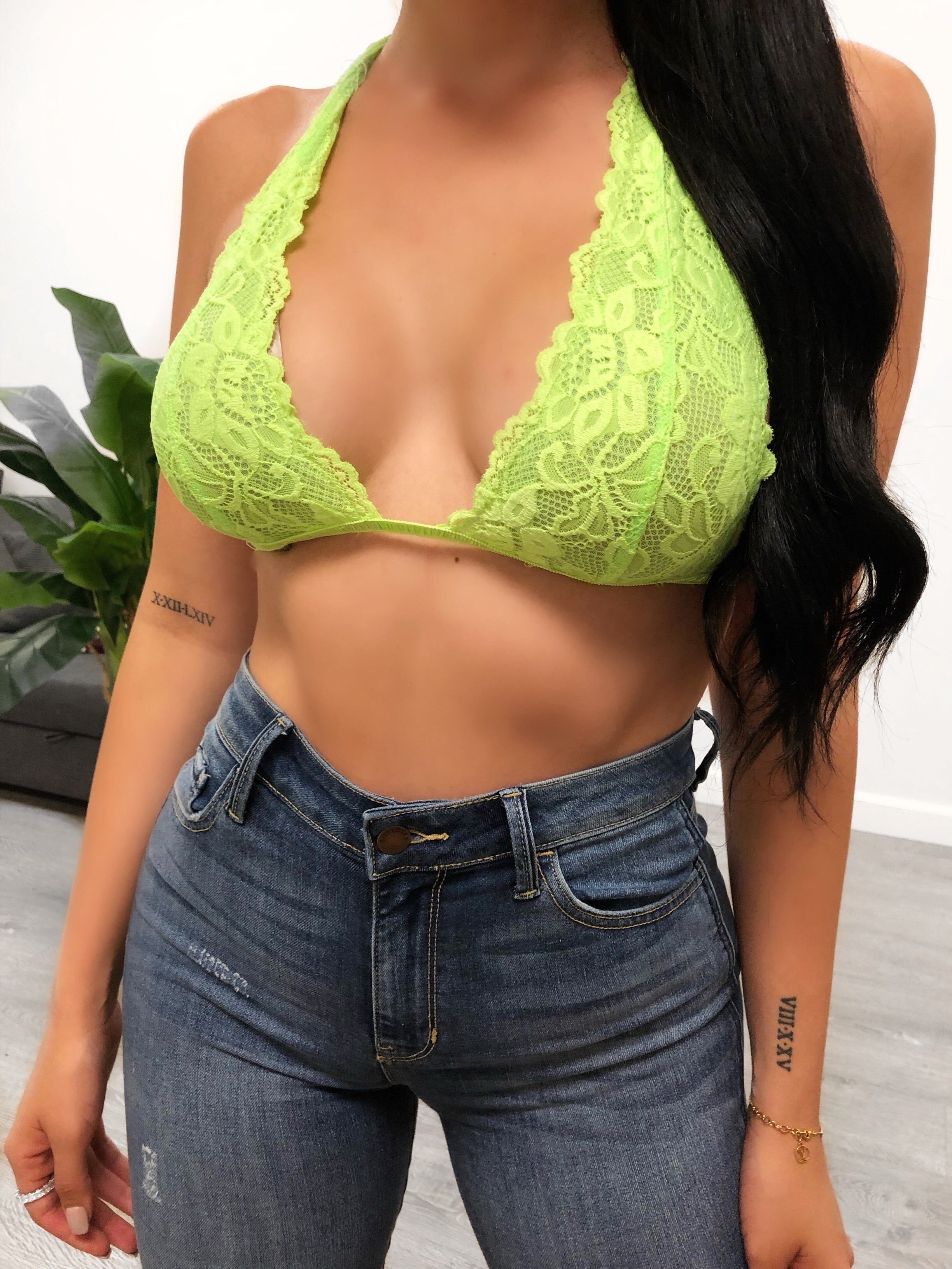 green lace bralette