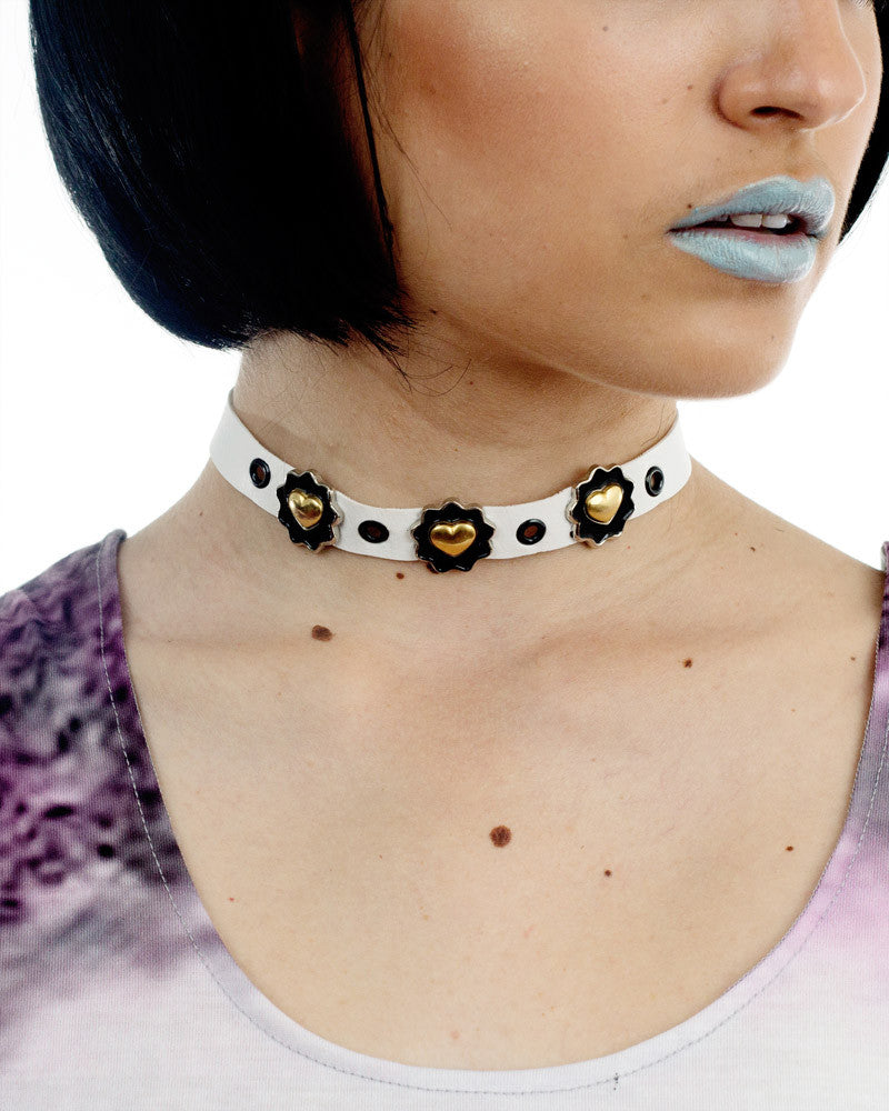 leather flower choker