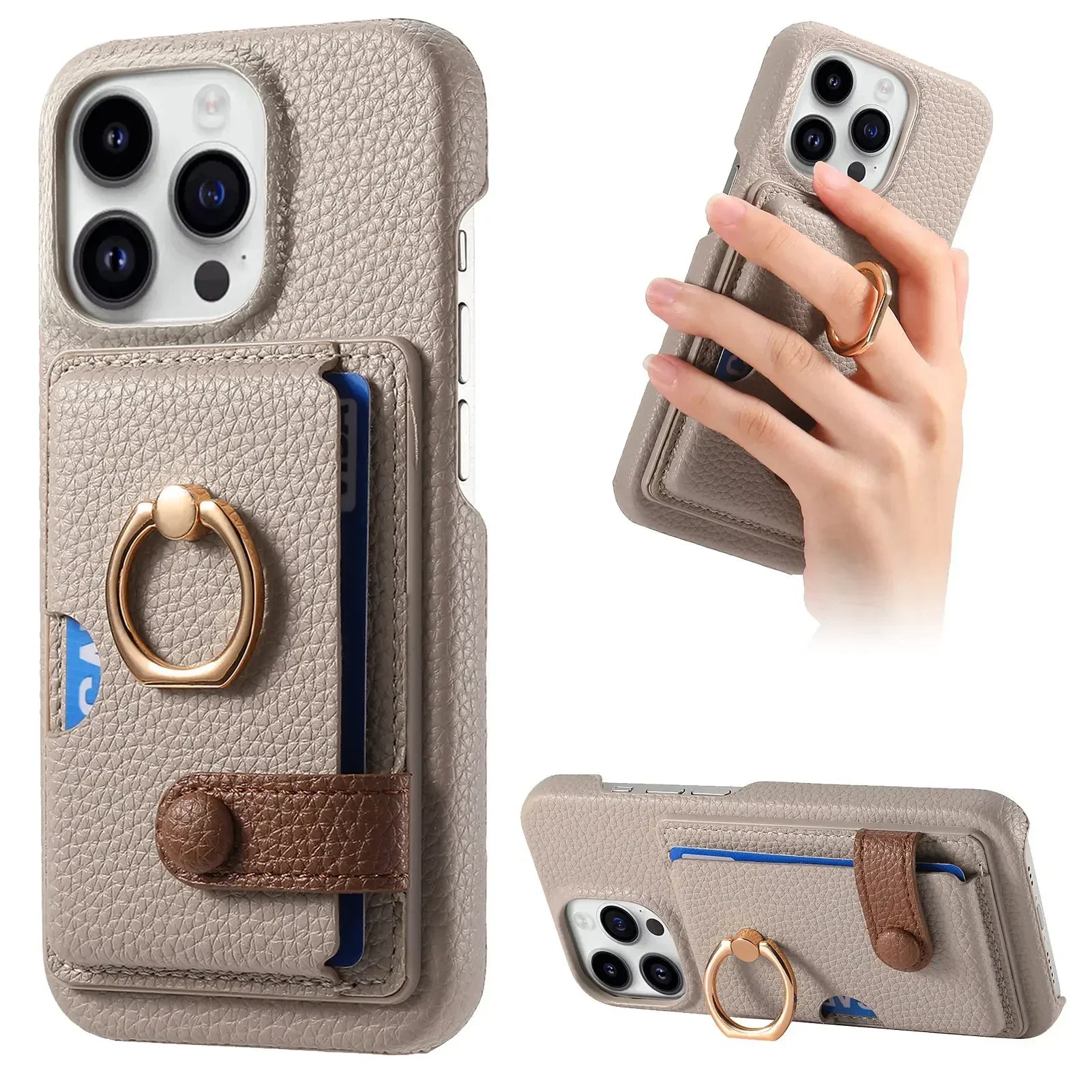 Leather Ring Phone Case for IPhone Wallet with Card Holder Cover