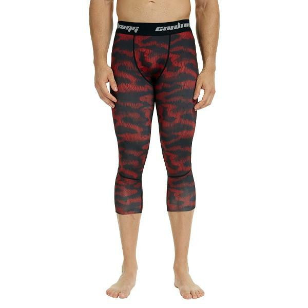 COOLOMG Red Camo Compression Running 3/4 Tights Capri Pants Leggings ...