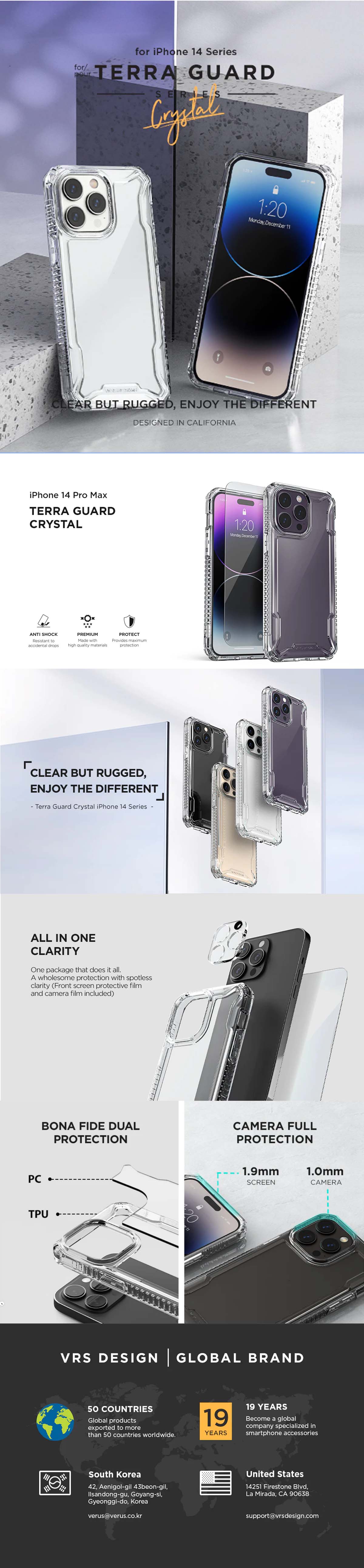 VRS Design Terra Guard Crystal for iPhone 14 Series with Tempered Glass & Camera Film - Clear