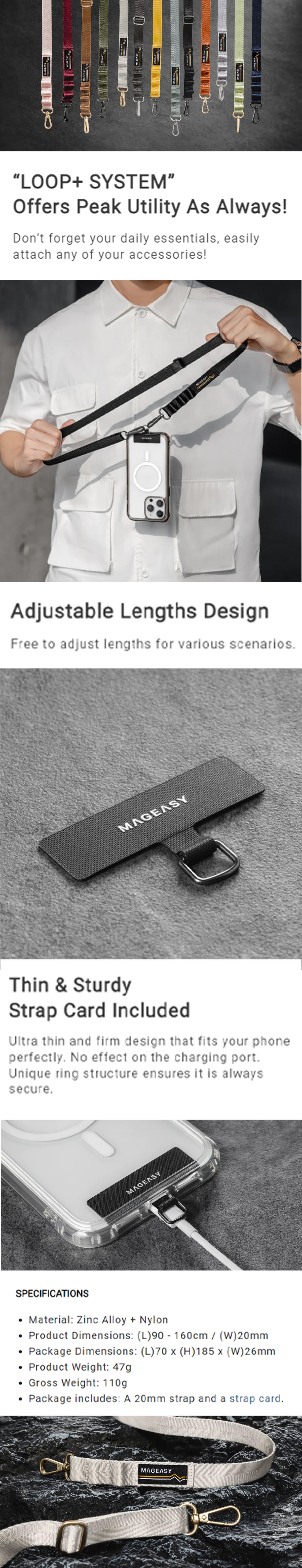 MAGEASY 20mm Sling Strap + Strap Card - Phone Lanyard Adjustable Length