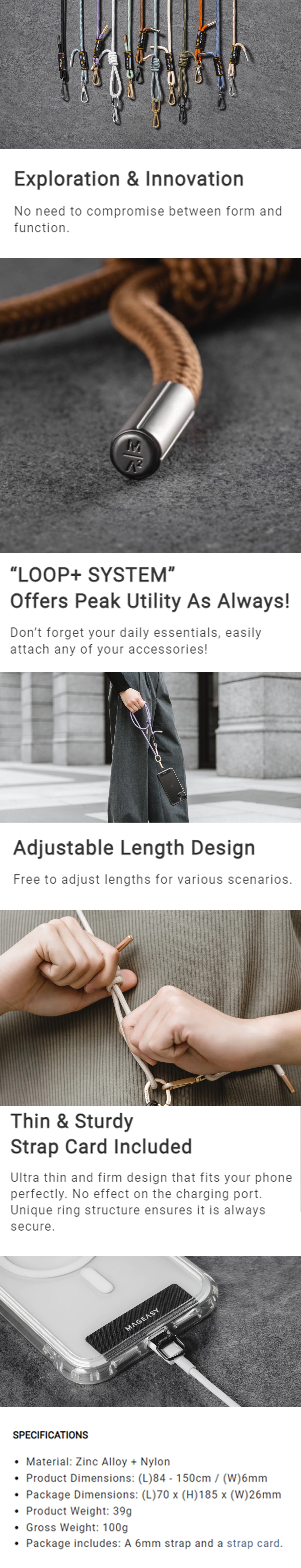 MAGEASY 6mm Rope Strap + Strap Card - Phone Lanyard Adjustable Length
