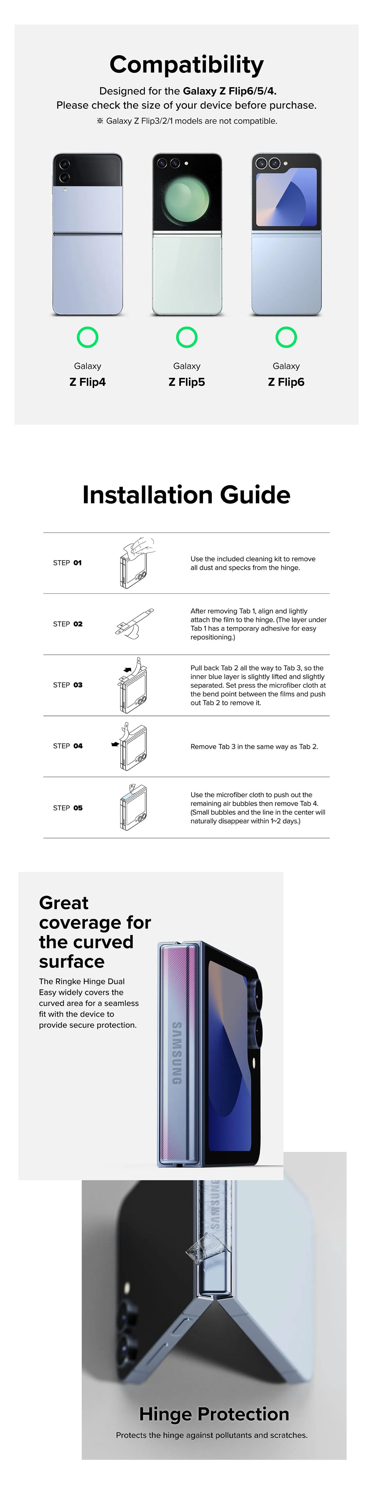[2 PACK] Ringke Dual Easy Hinge Film for Samsung Galaxy Z Flip 6 / Flip 5 / Flip 4