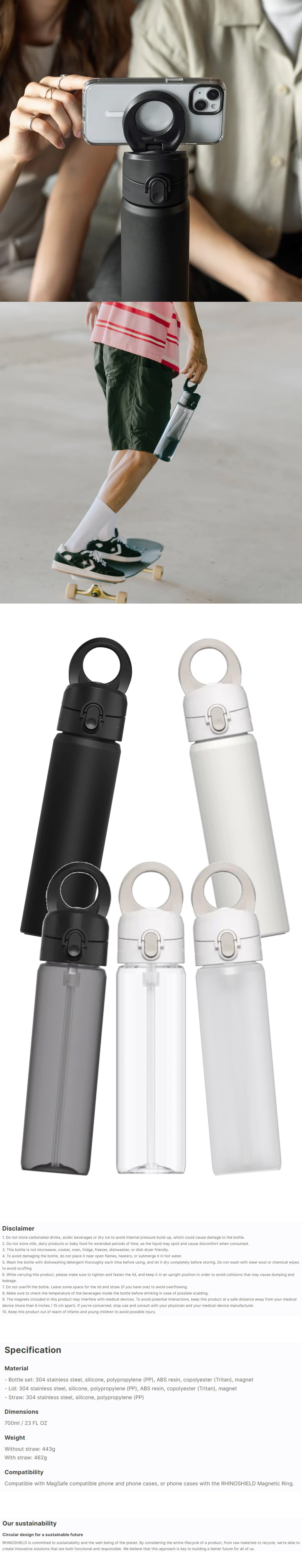 Rhinoshield AquaStand Bottle with MagSafe Compatible Phone Grip