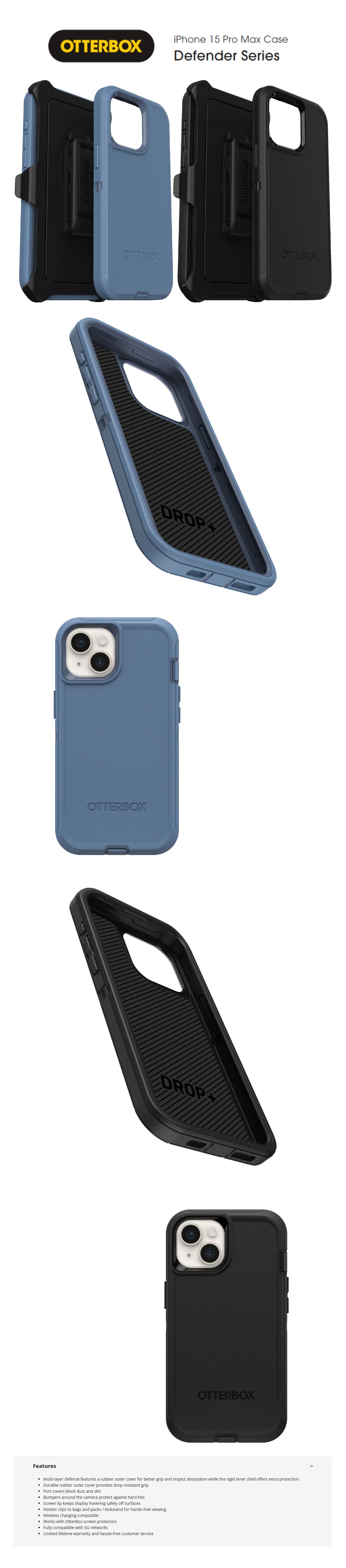 Otterbox Defender Series for iPhone 15 Pro Max with Holster Clips