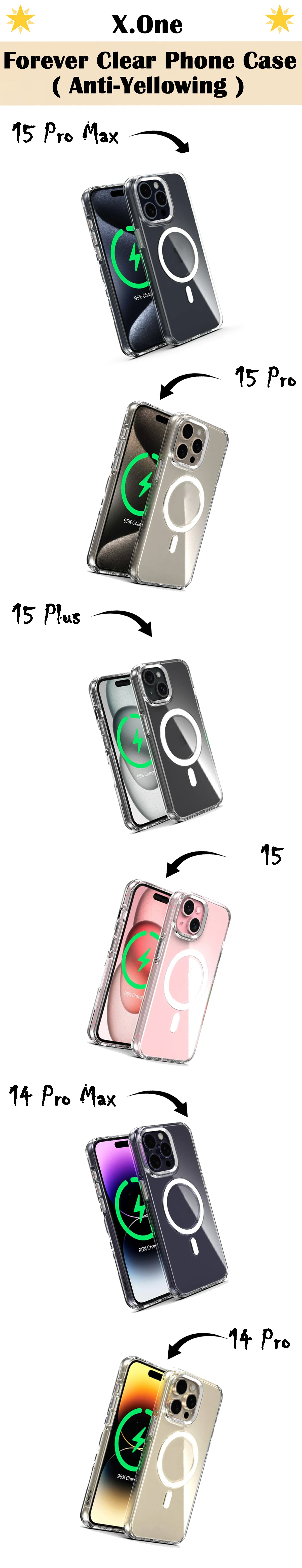 X.One Forever Clear ( Anti-Yellowing ) Phone Case for iPhone 15 and 14 Series - Magsafe Compatible