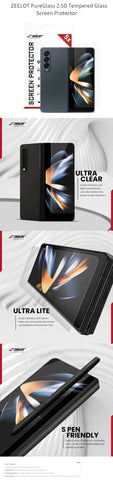 ZEELOT PureGlass for Samsung Z Fold 5 / Z Fold 4 - 2.5D Tempered Glass Screen Protector - Clear