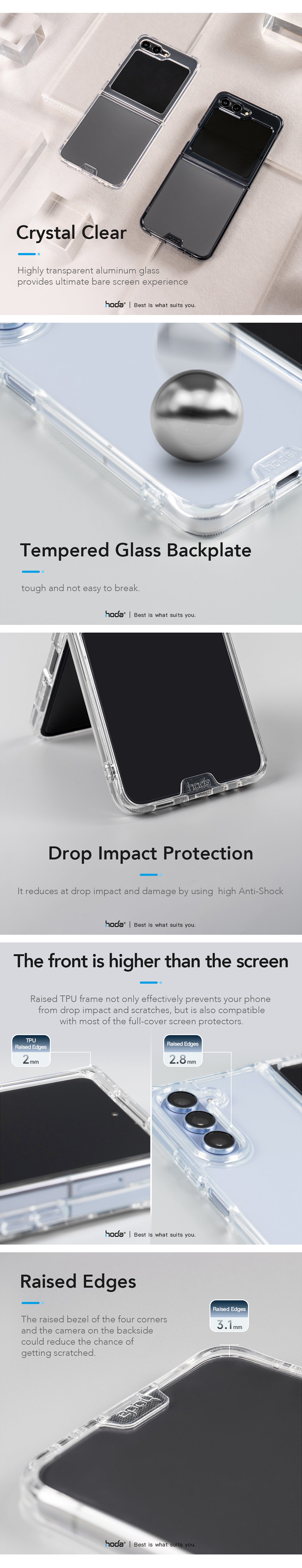 Hoda Crystal Pro Glass Case Military Standard for Samsung Z Flip 5 / Z Fold 5 - Clear