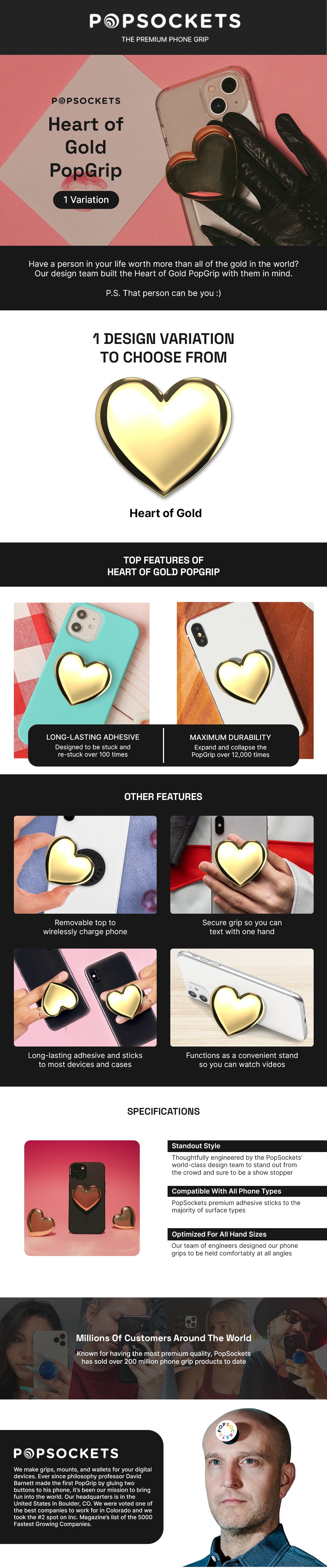 PopSockets Swappable PopGrip Luxe - Heart Of Gold
