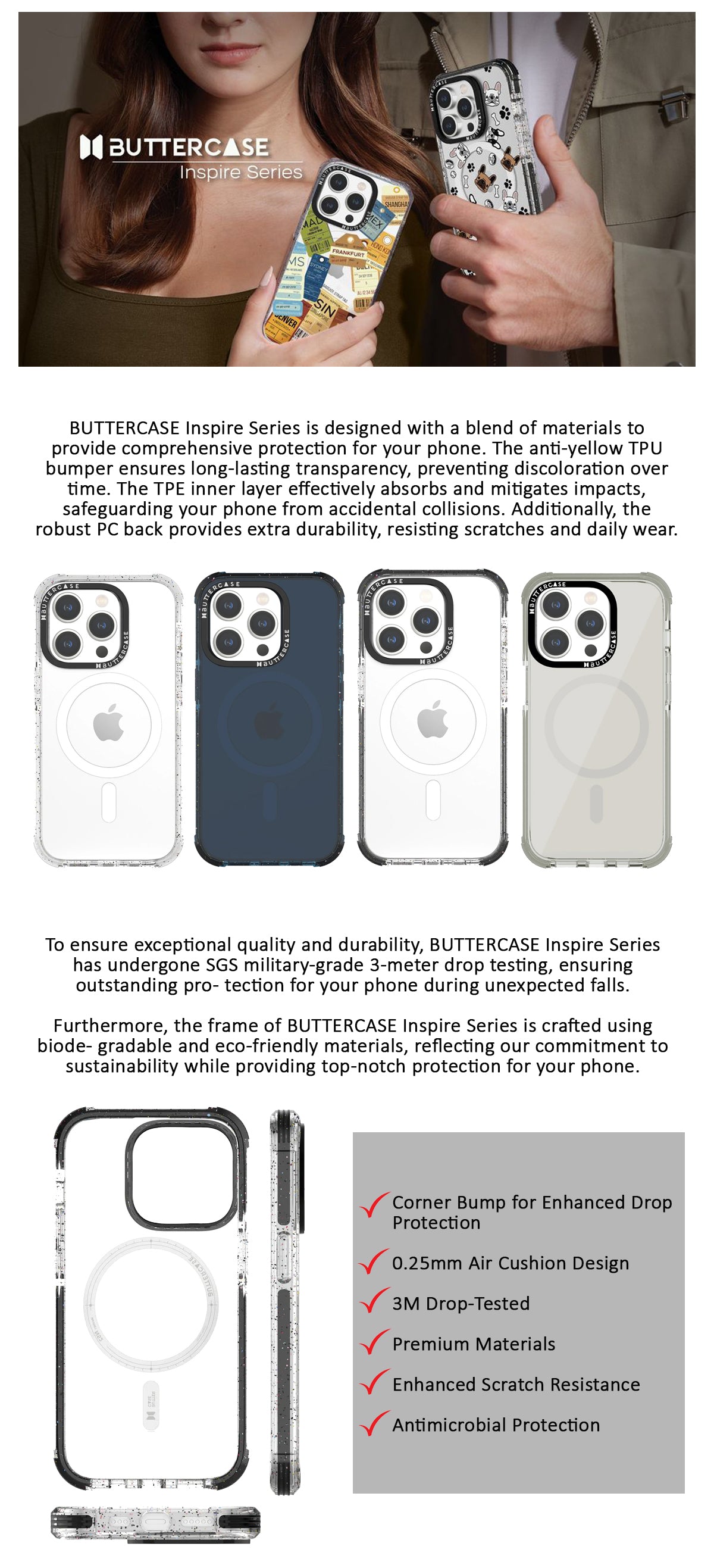 BUTTERCASE Inspire [ Plain ] Series Protective Case for iPhone 15 Series - MagSafe Compatible