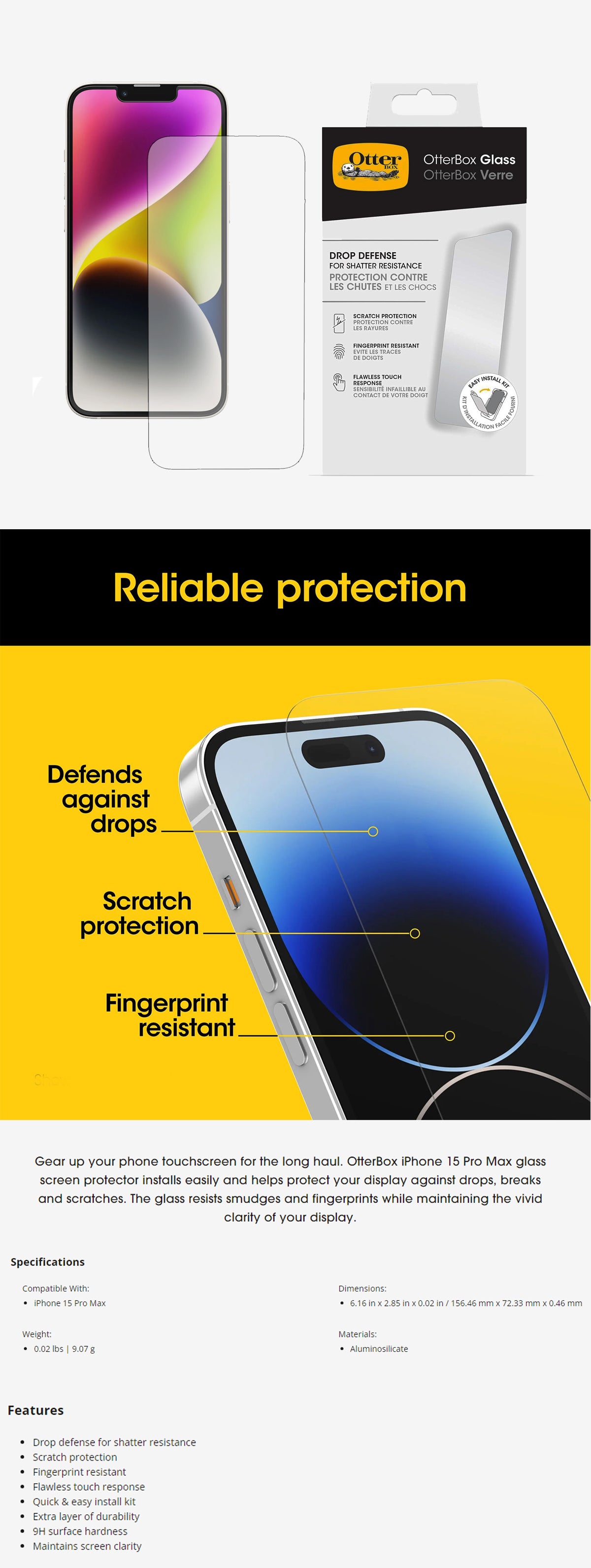 OtterBox Glass for iPhone 15 Series - Tempered Glass Screen Protector - Clear