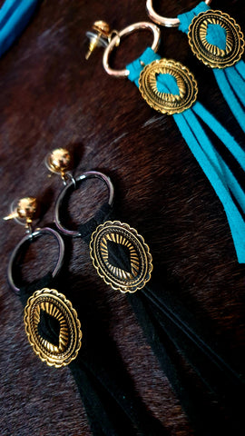 Louella DeVille Handmade Gold Concho Tassel Earrings (Various colours!)