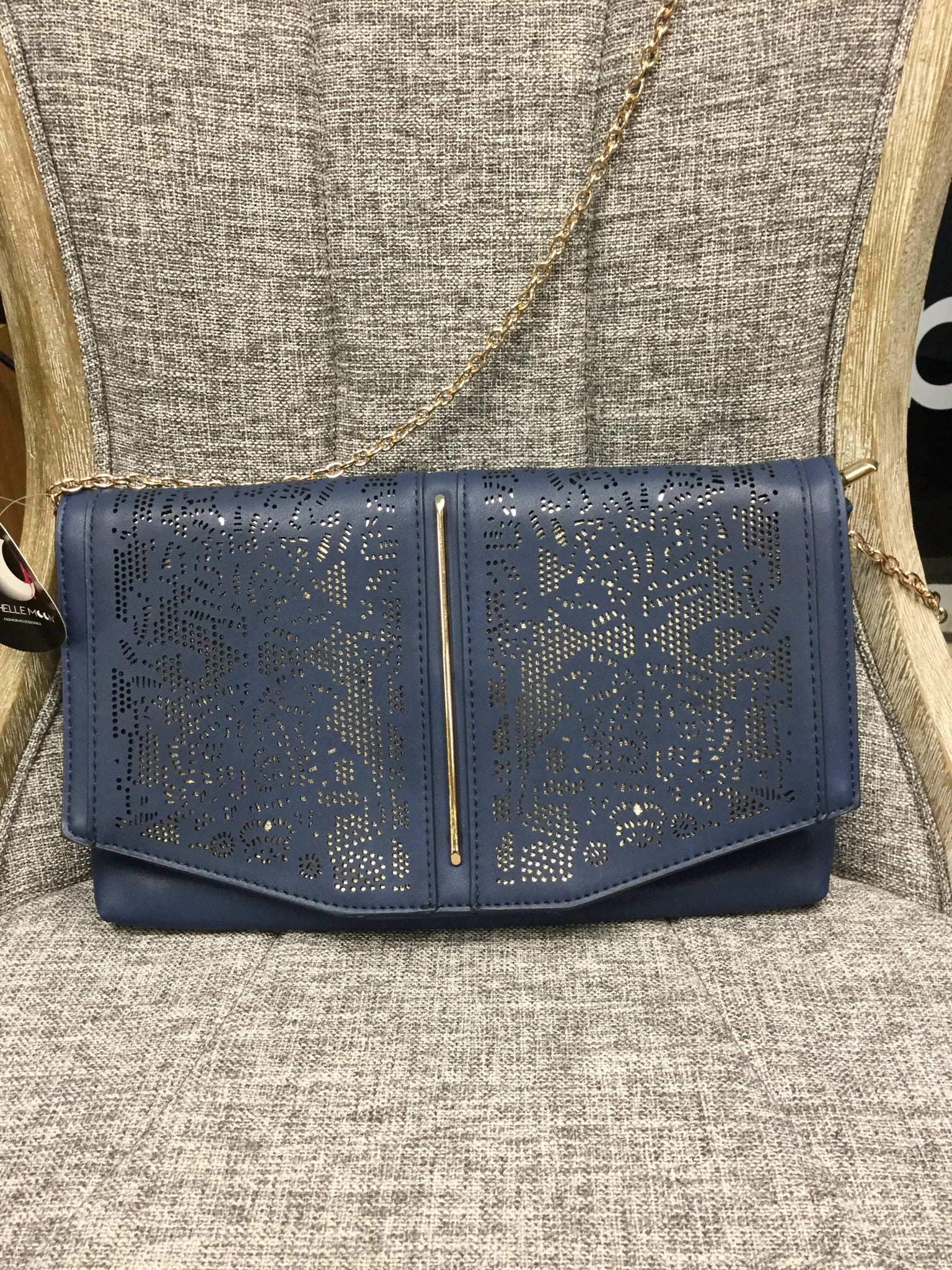 Bag, blue and gold, Eco leather, - natural italian skincare www.MilanoCoronado.com