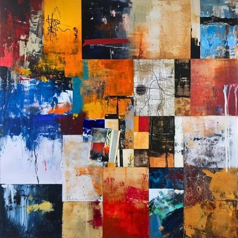 Collage visuel détaillant les différentes techniques et médiums utilisés en art abstrait, comme la peinture à l'huile, l'acrylique, et l'aquarelle
