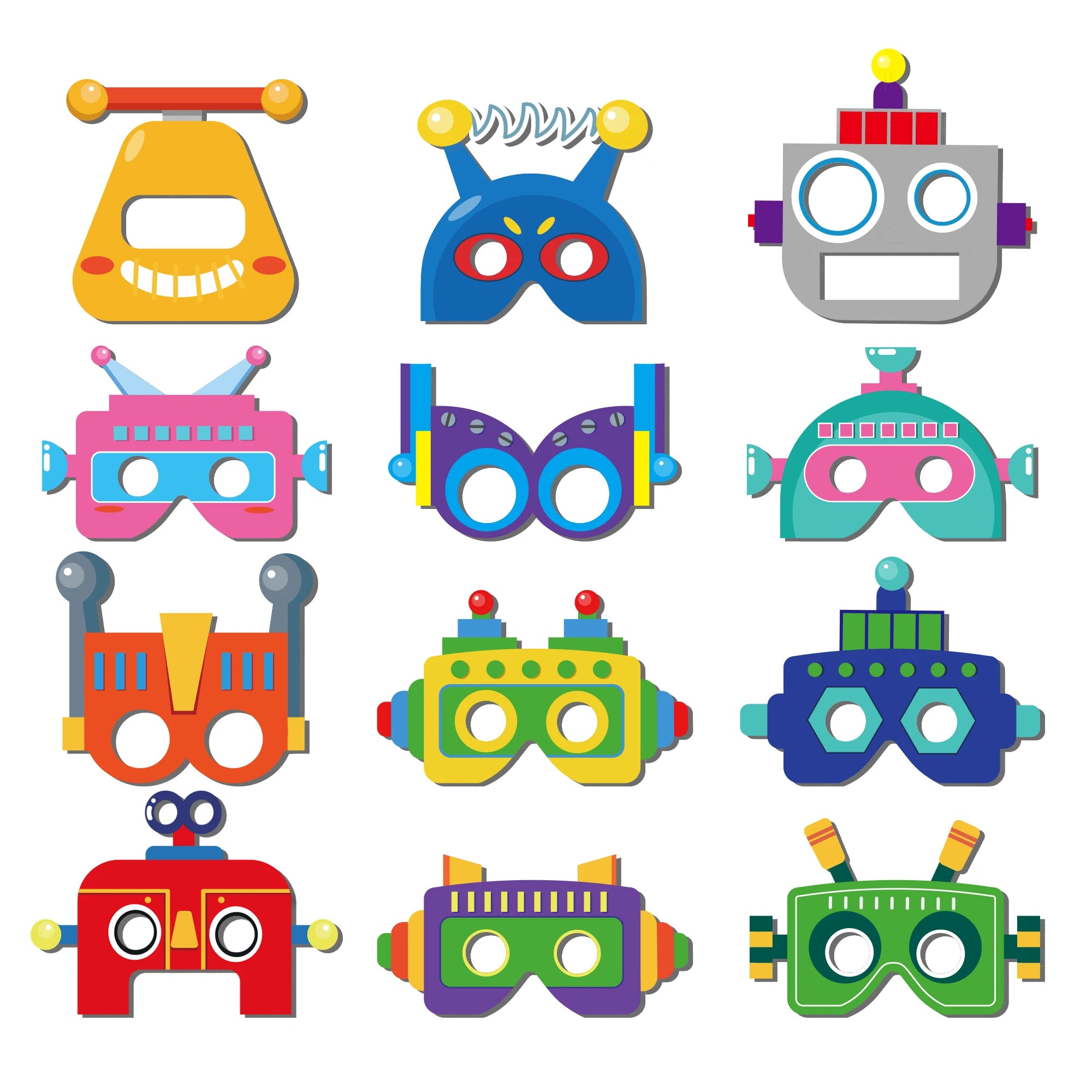 12pcs Cartoon Mechanical Robots Party Paper Glasses Mask