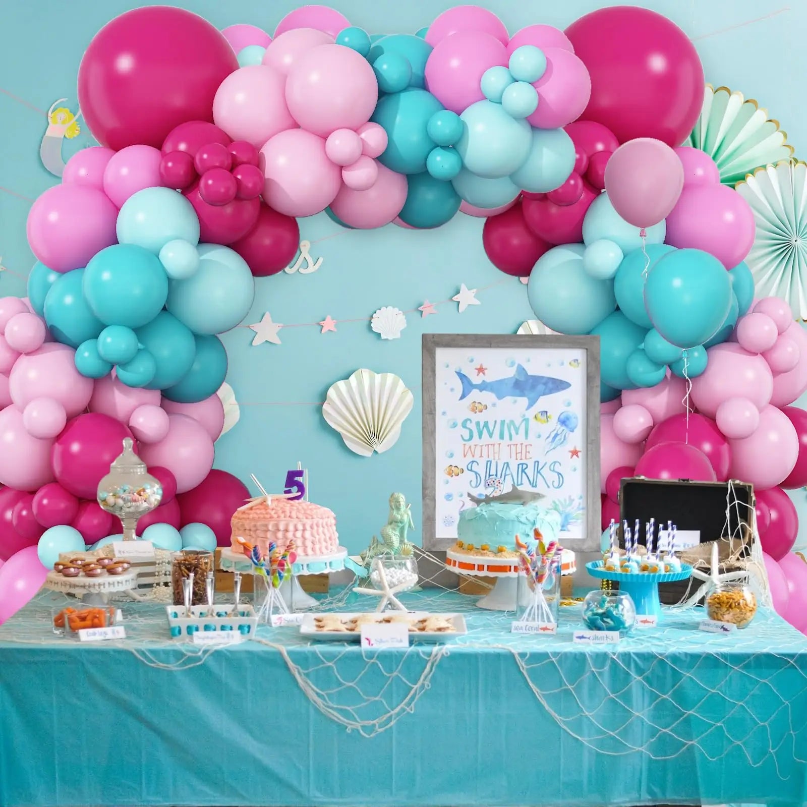 Hot Pink and Teal Blue Balloons Arch