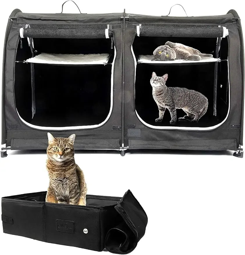 Portable 2 Pet Carriers for Cats Collapsible Cat Condo for Car Travel