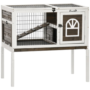 Wooden Rabbit Hutch Easy Get in Out Construction Sturdy with Ladder Lockable Door - skipjackltd
