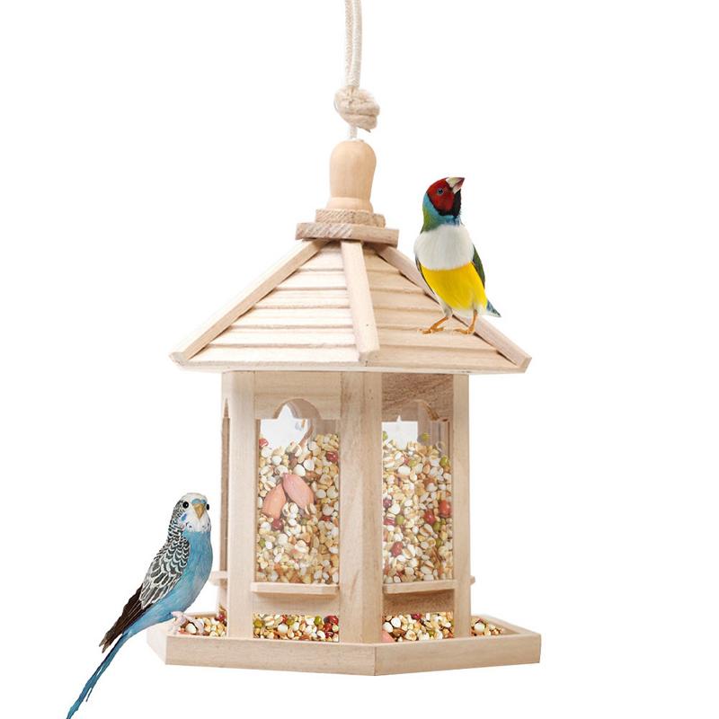 Large Capacity Wild Bird Feed Dispenser Wooden Bird Feeder Bird House With Roof