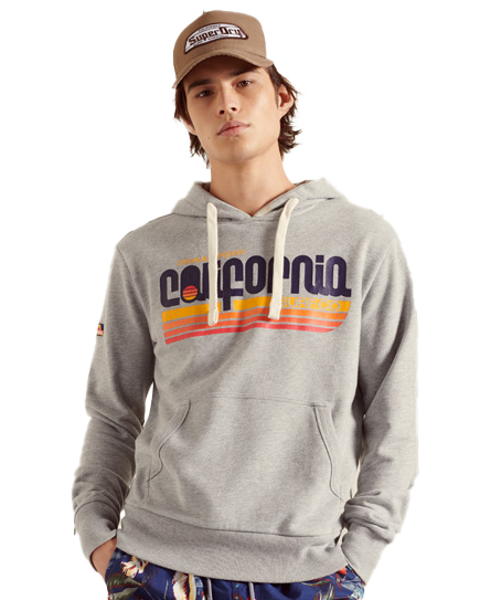 Cali Surf Graphic Overhead Hoodie in Grey Marl