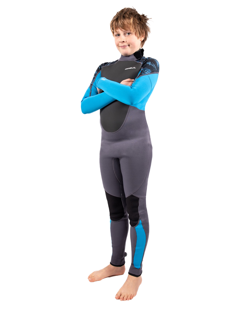 Boys Response FL 3/2mm Back Zip Wetsuit in Grey & Blue