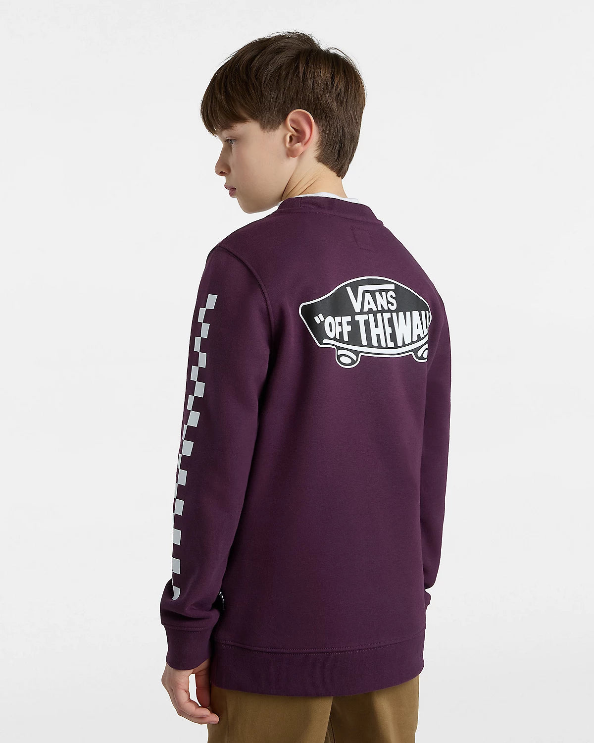 Boys Exposition Check Crew Sweatshirt in Blackberry Wine