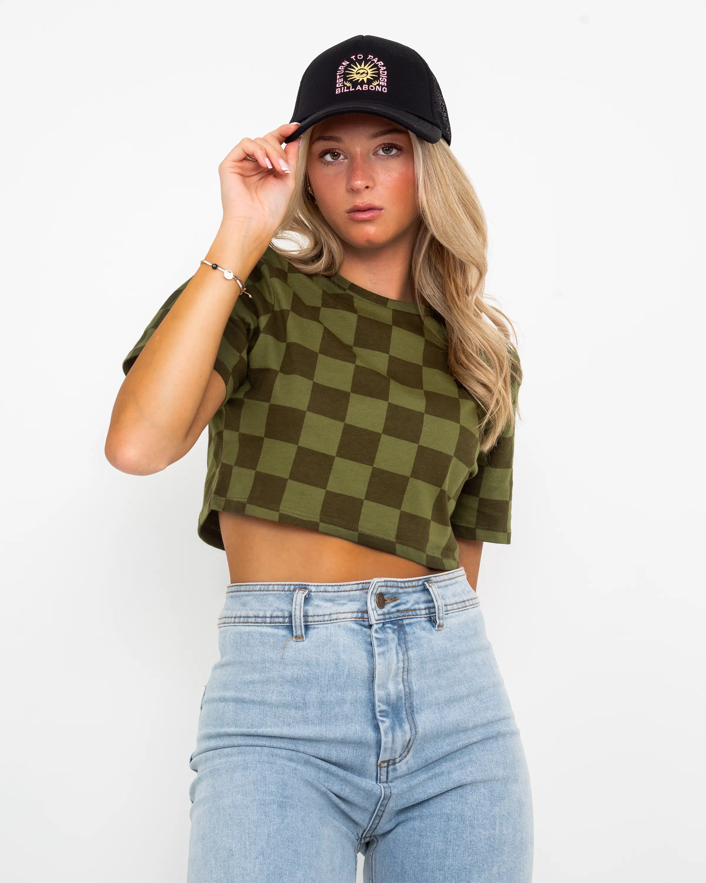 Checker Crop II T-Shirt in Olivine