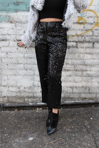 Black sequin pants with shoes