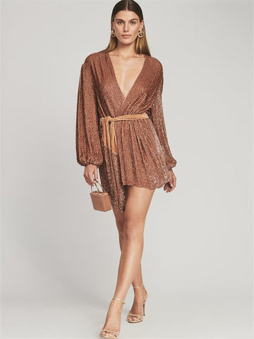 Bronze Belt Sequin Dress