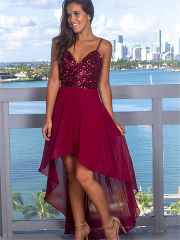 Red Sequin High-Low Dress