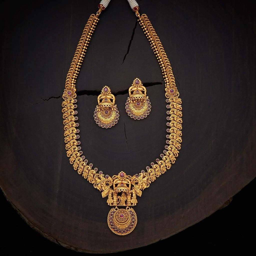 Gold-Plated Bridal Necklace Set with Intricately Carved Motifs – Kushal ...