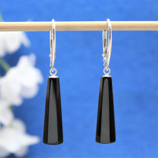 Jet Black Crystal and Faux Pearl Drop Earrings | Vintage Style