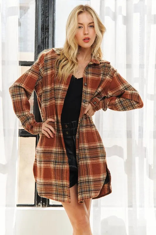 ADORA Full Size Button Down Flannel Shacket Plus Size
