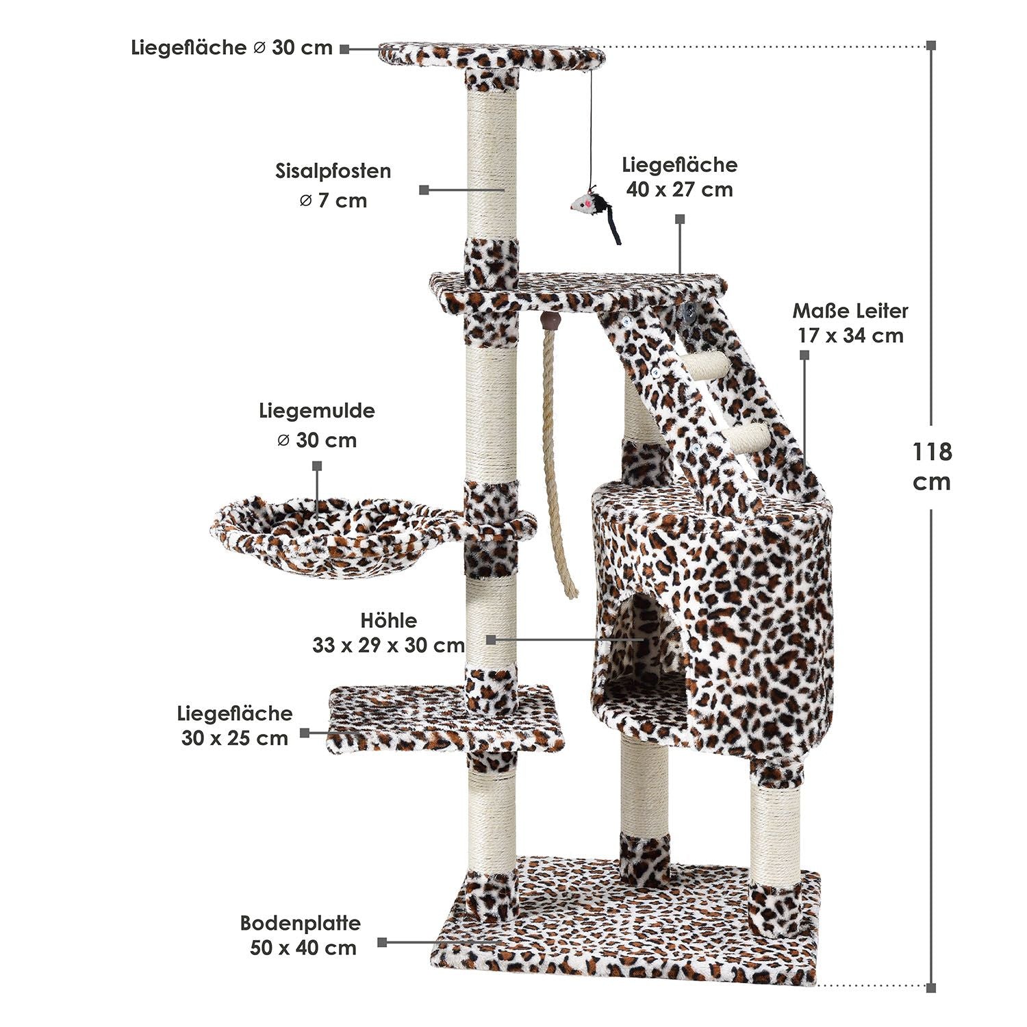 Kratzbaum Buffy leopard – Abmessungen vom Katzenkratzbaum