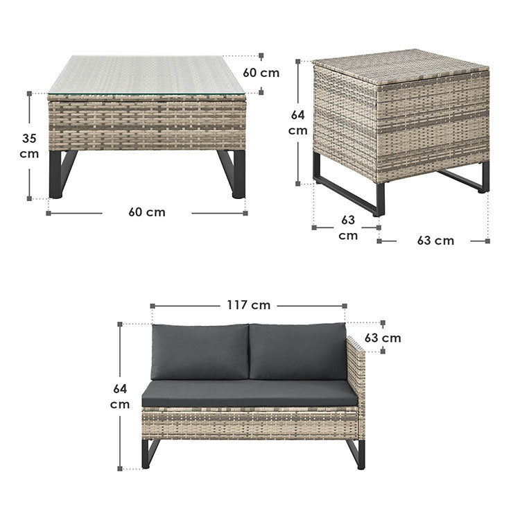 Abmessungen Polyrattan Lounge Santorini Grau