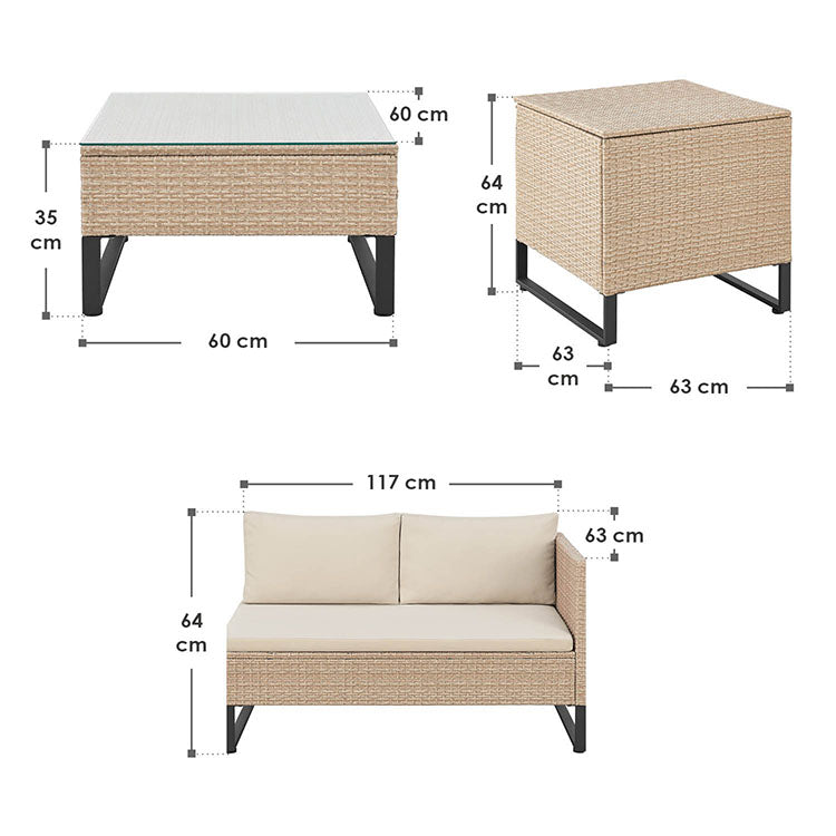 Abmessungen Polyrattan Lounge Santorini Creme