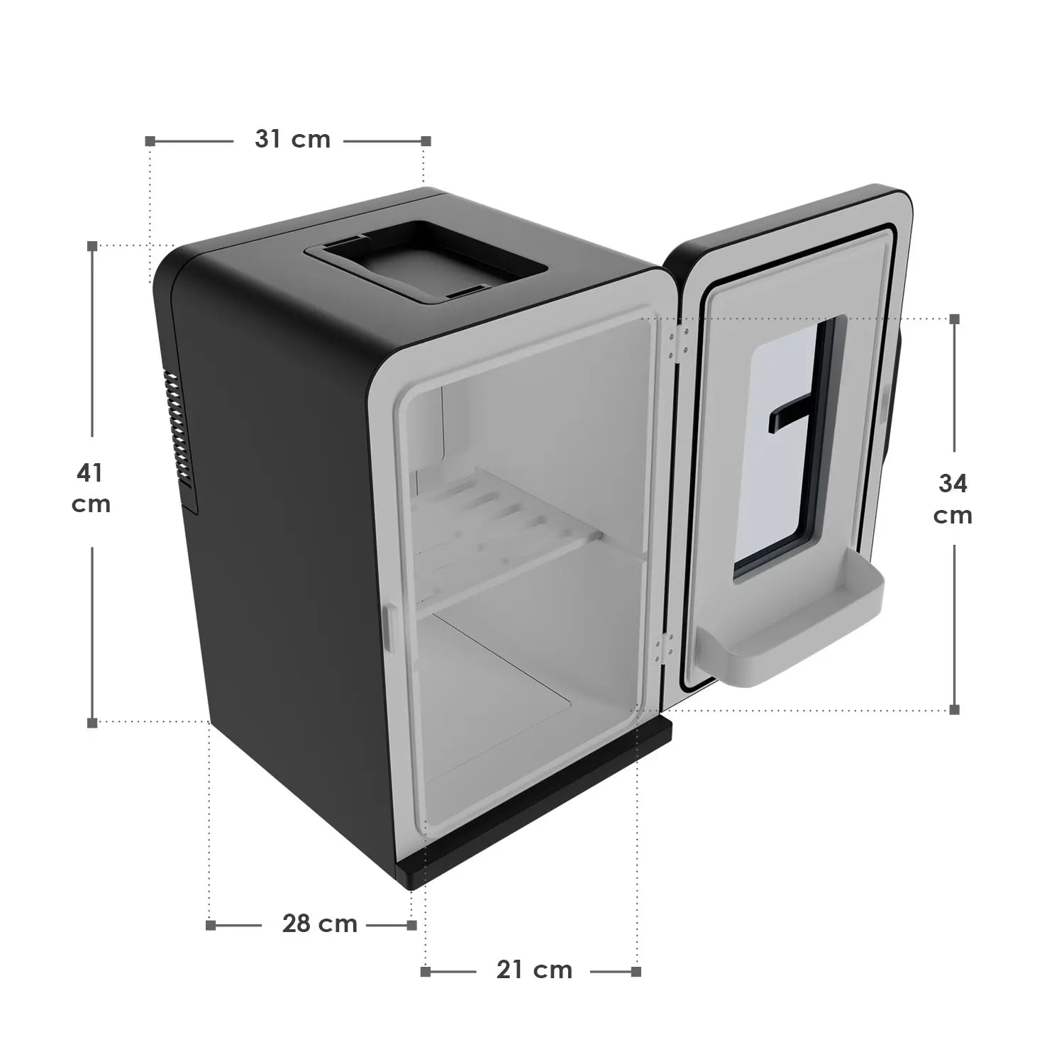 Abmessungen 2-in-1 Mini-Kühlschrank 15 Liter