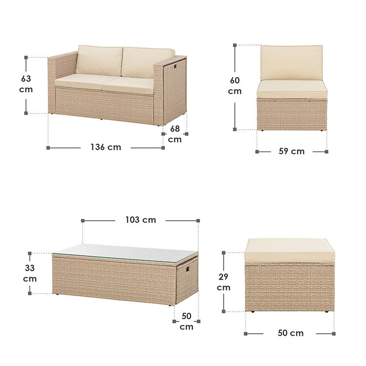 Abmessungen Polyrattan Lounge Salou Creme