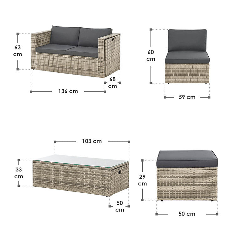 Abmessungen Polyrattan Lounge Salou Grau