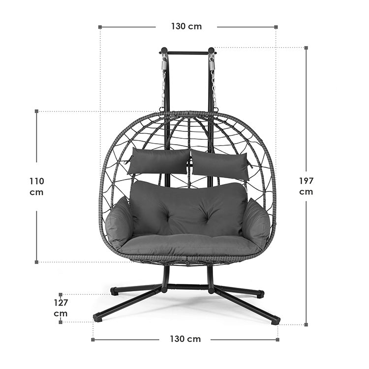 Abmessungen Polyrattan Doppelhängesessel Aria - Grau