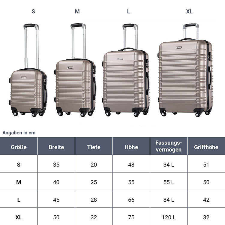 Abmessungen Hartschalen Kofferset Rom - Champagner