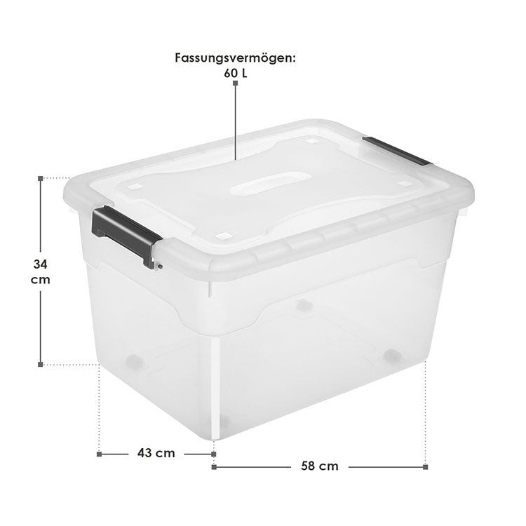 Abmessungen Aufbewahrungsbox 60 L mit Deckel - 4er-Set, Weiß