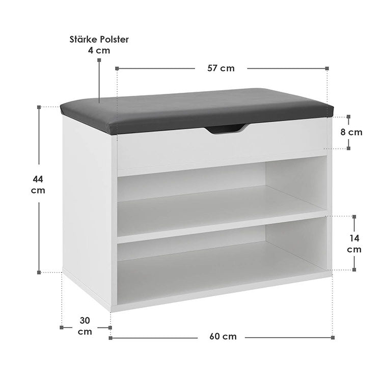 Abmessungen Schuhregal 60x30x44 cm Weiß / Grau