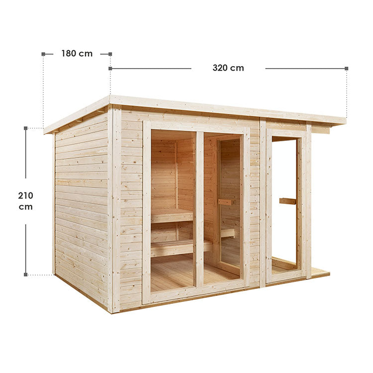 Abmessungen Outdoor Sauna Varberg 320 x 180 cm