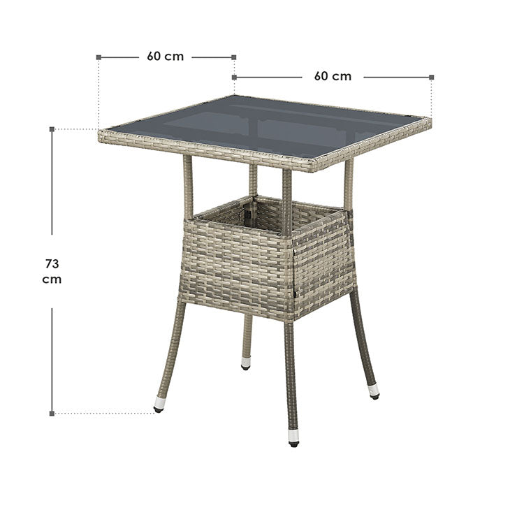 Abmessungen Eckiger Gartentisch Yoro 60x60 cm Grau